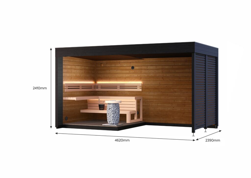 wymiary sauny soe s plus z widokiem wnętrza